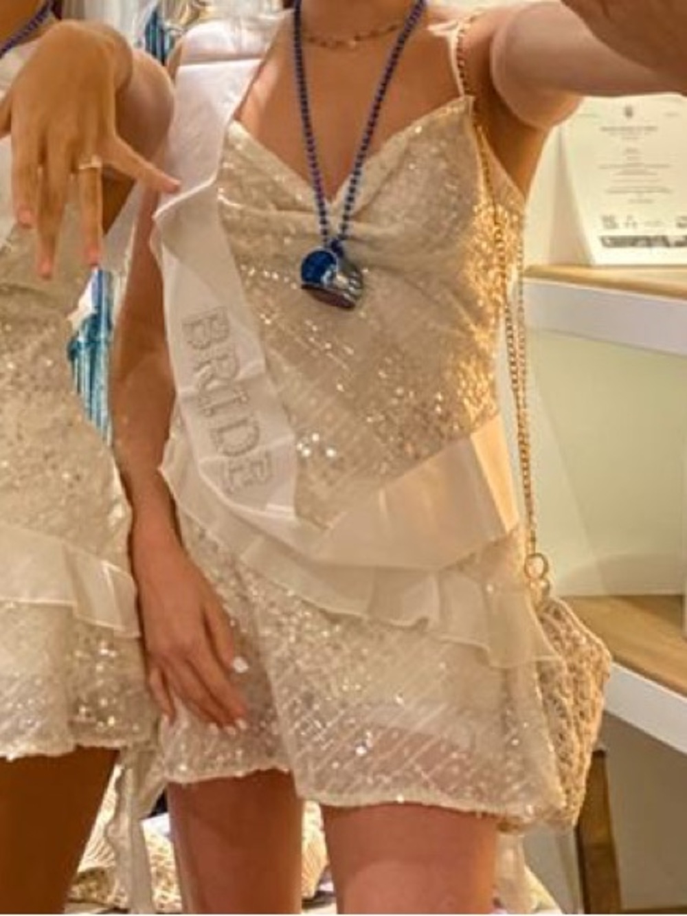 Ivory Sequin Ruffle Slip Dress - Picture 5 of 5
